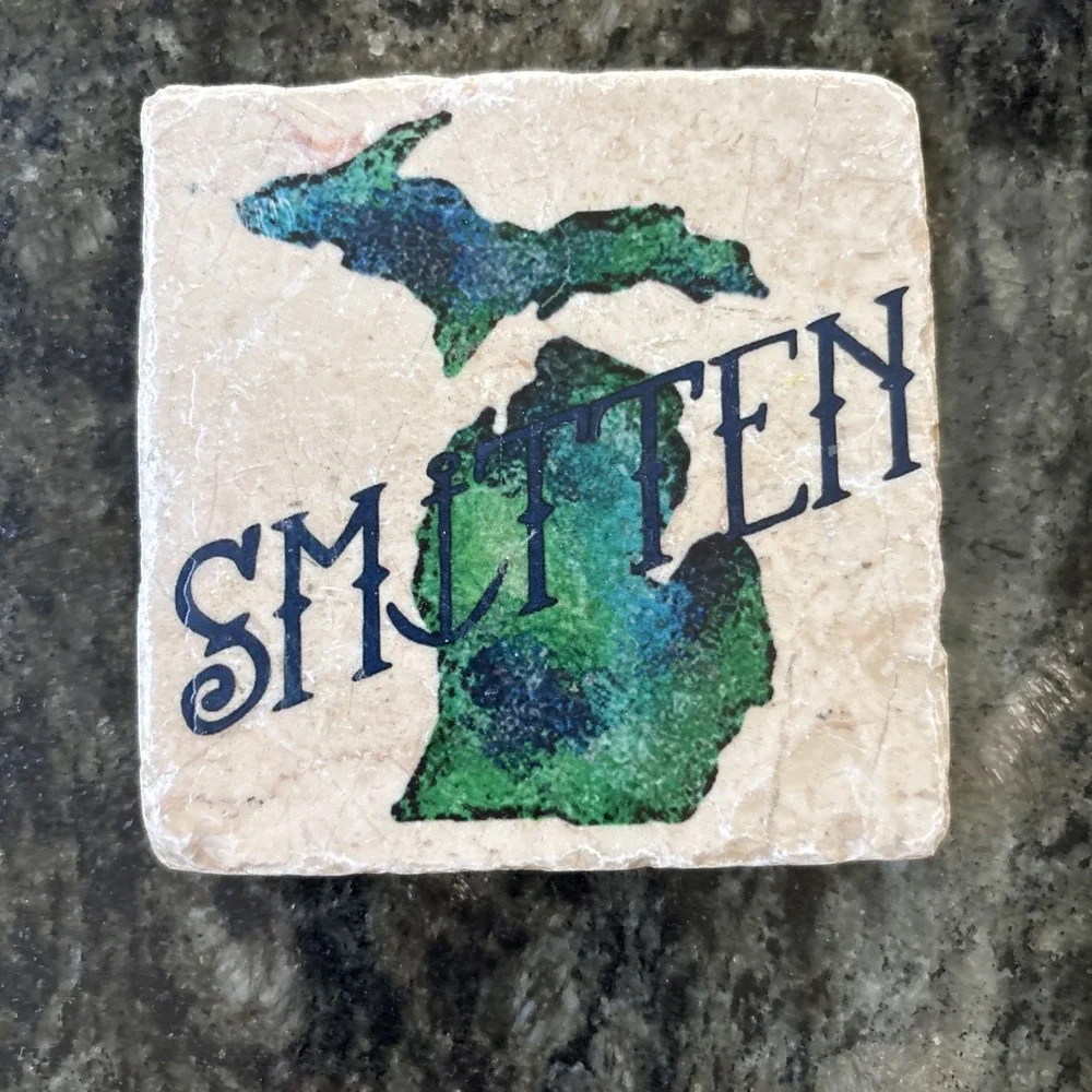 (4) Michigan Natural‎ Stone Coasters The Lakes Are Calling Cork Backing 4